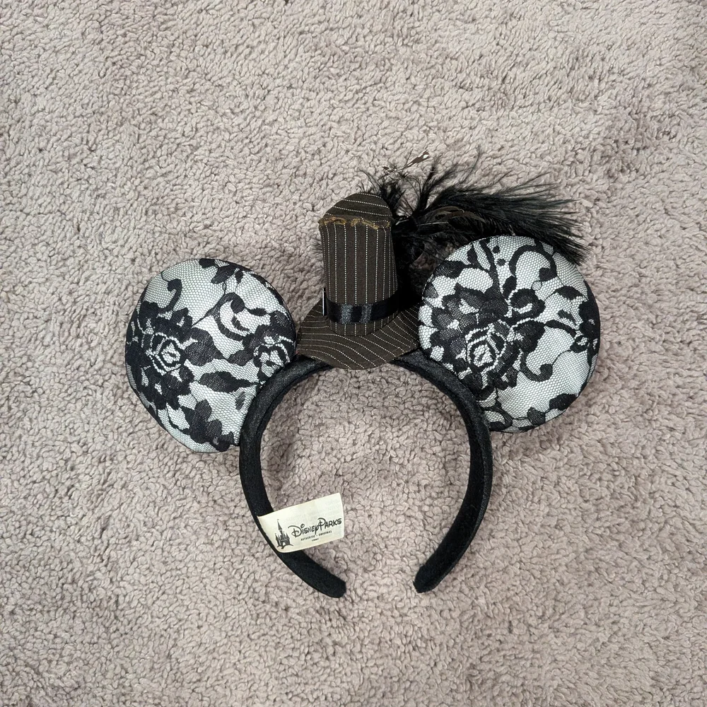 Disney Black Lace Mouse‎ Ears Headband With Tiny Hat